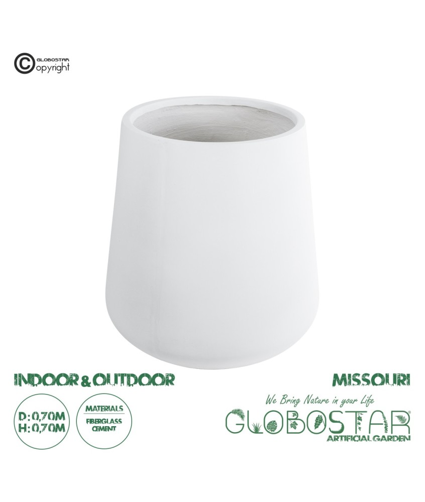 GloboStar® Artificial Garden MISSOURI 20693 Διακοσμητικό Πολυεστερικό Τσιμεντένιο Κασπώ Γλάστρα - Flower Pot Λευκό Φ70 x Υ70cm